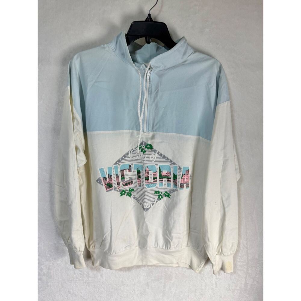 Vintage City of Victoria Canada Blue/White Zip Up Windbreaker Size L